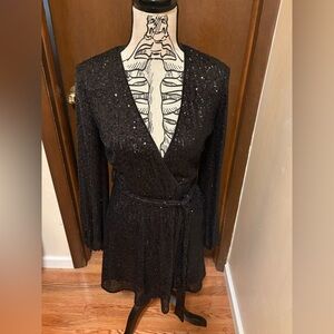 BARDOT, Black Sequin Wrap Dress NWOT